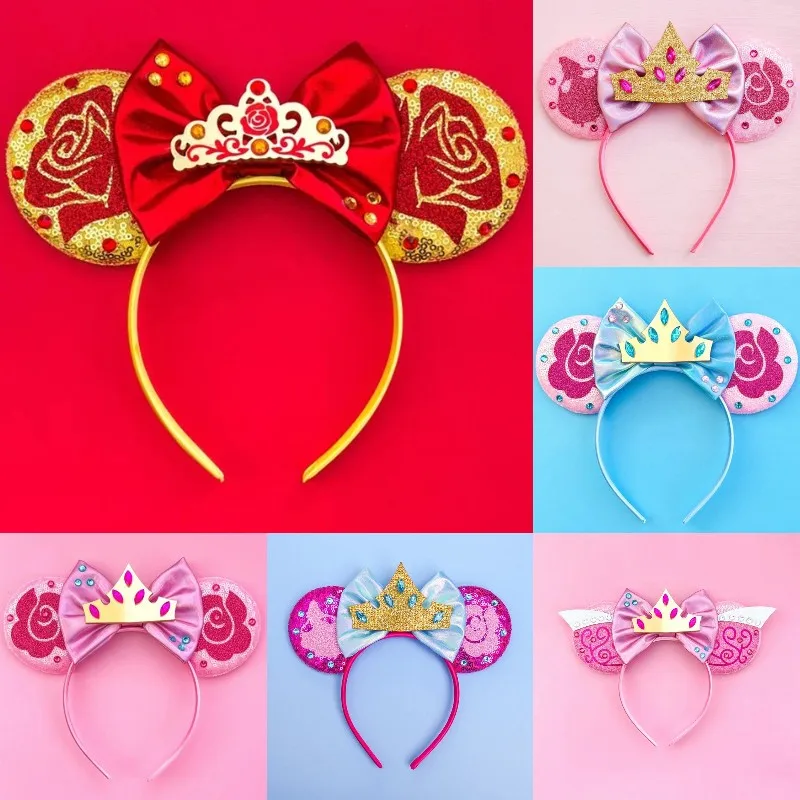 

Disney Sleeping Beauty Ears Headband Women Aurora Hairband Girl Sequins Bow Hair Accessories Kids Briar Rose Headwear Party Gift