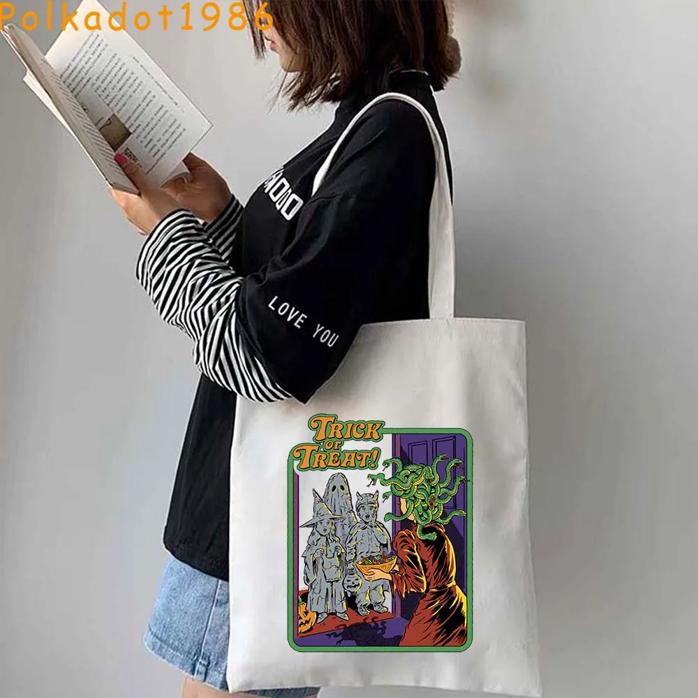 البقاء إيجابيا لا تتحدث مع الغرباء أشباح الهالوين التحكم في العقل جيني أصدقاء جديد قماش حقائب اليد المتسوق حقائب اليد القطنية