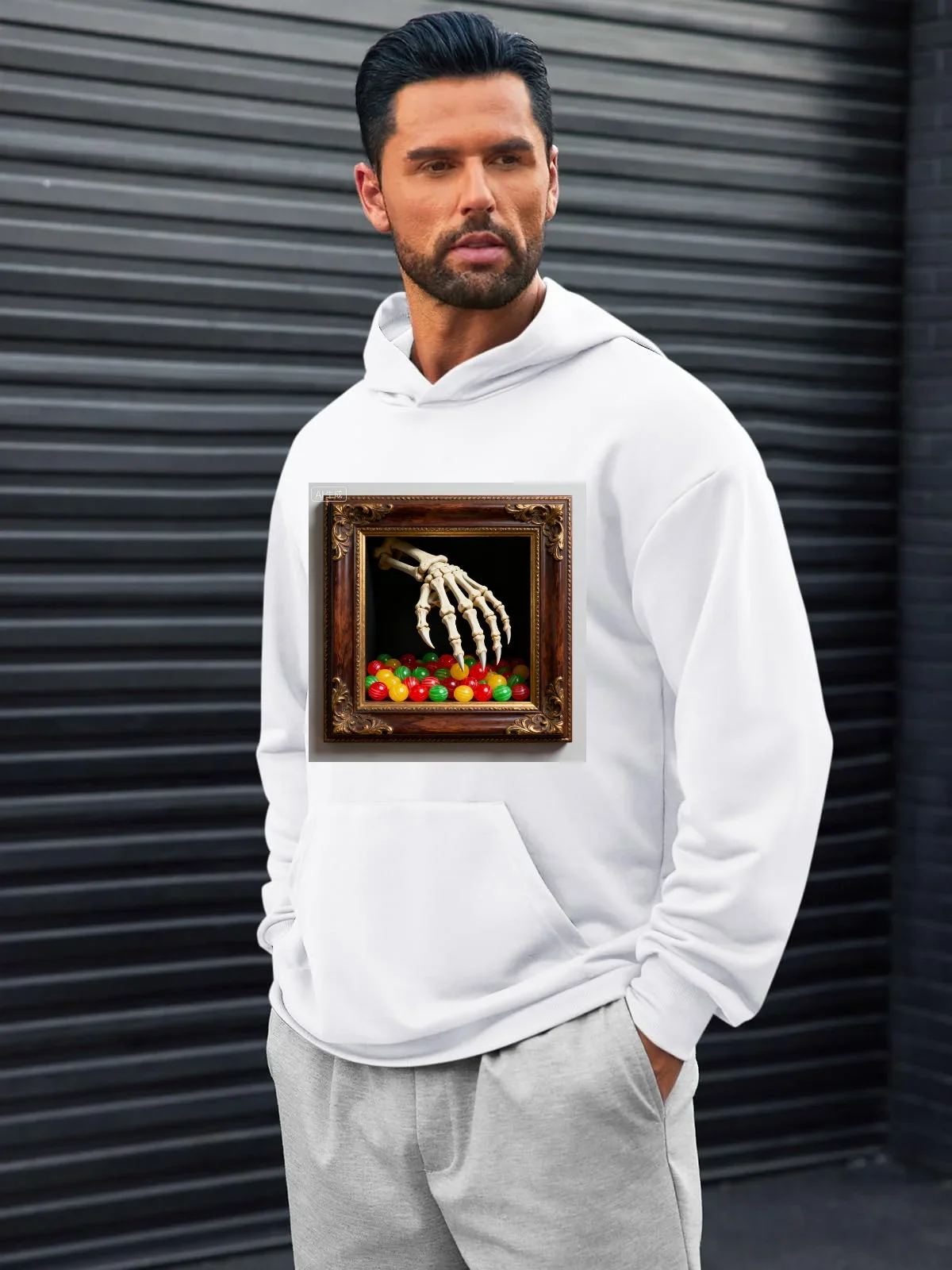 

Men's Artistic Graphic Hoodie - Skeleton Hand Print Pullover, A Distinctive Choice for Street Fashion & Anime Enthusiasts