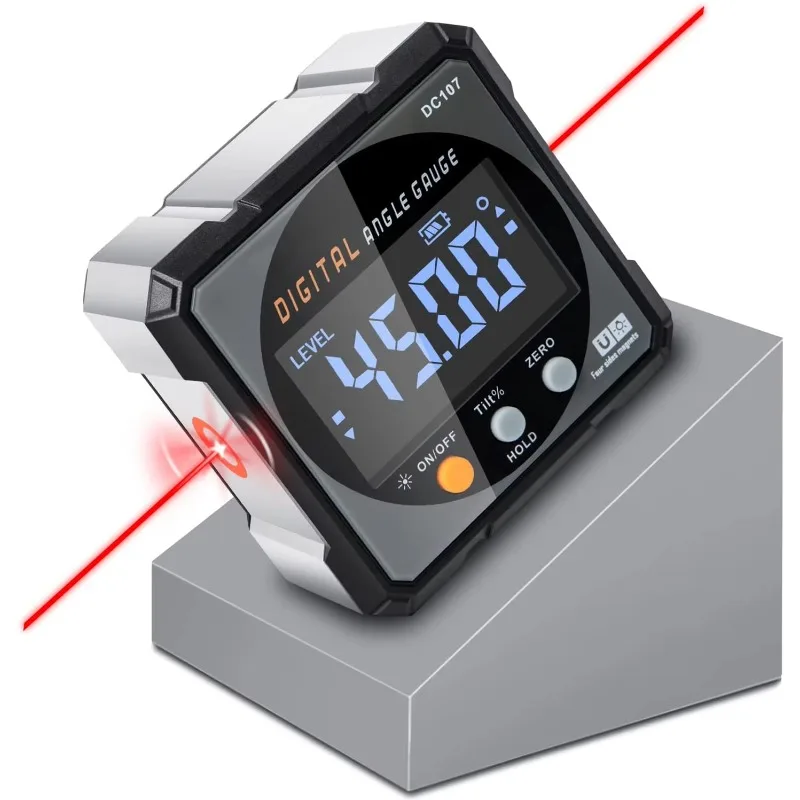 Four Side Magnets Electronic Protractor With Two- Sided Laser Digital Inclinometer With Rechargeable Battery