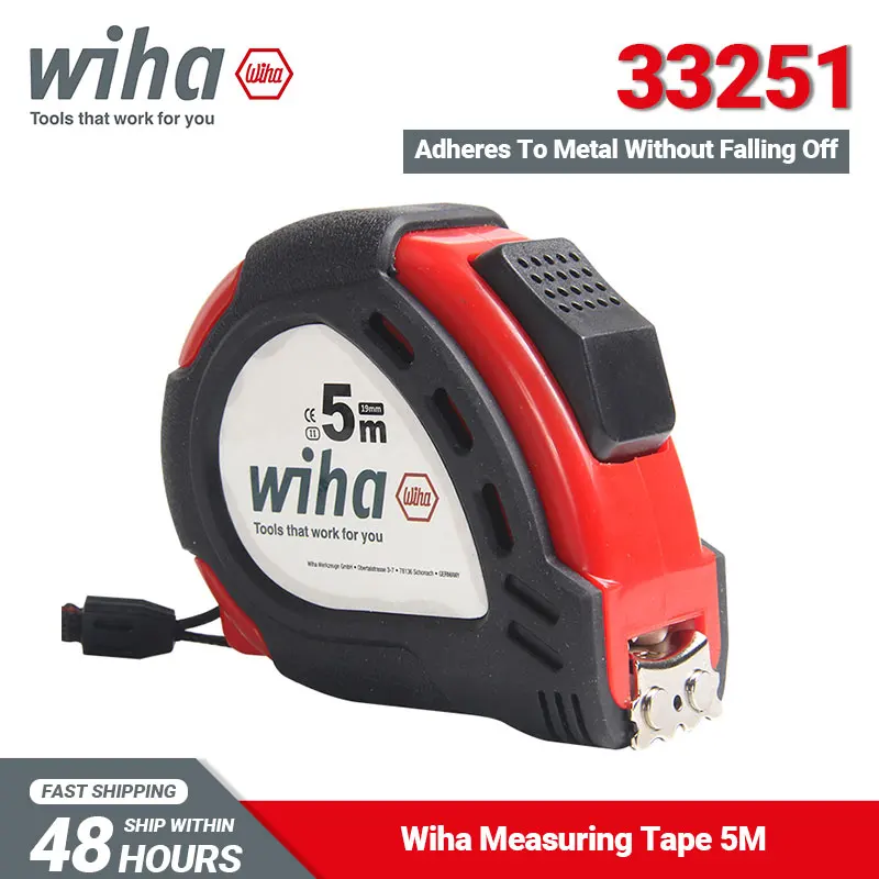 Wiha 33251 5m Precision Measuring Tape with Integrated Belt Clip Attach to Metal Self Locking Steel Tape Measure Tools