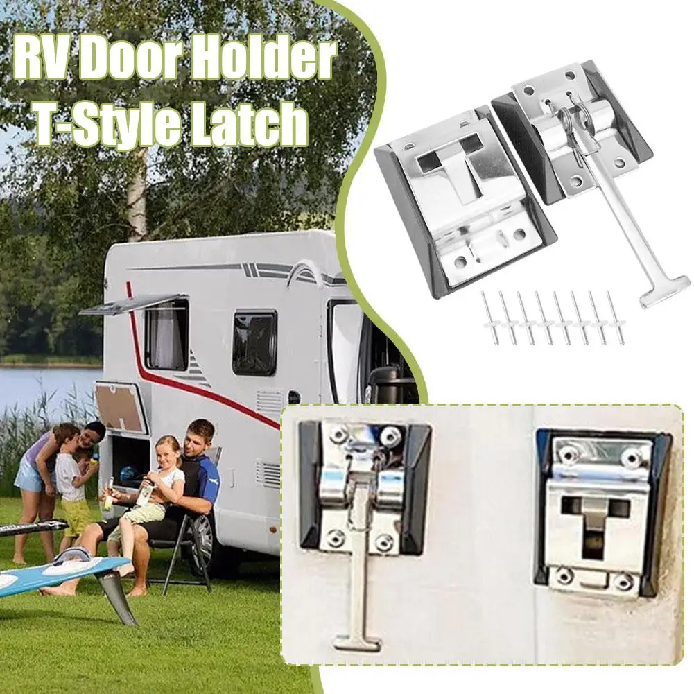 Stainless Steel Hooks Entry Door Catch Latch Accessories T-style Holder Trailer Camping Car RV Door Holder T-Style Latch Camper