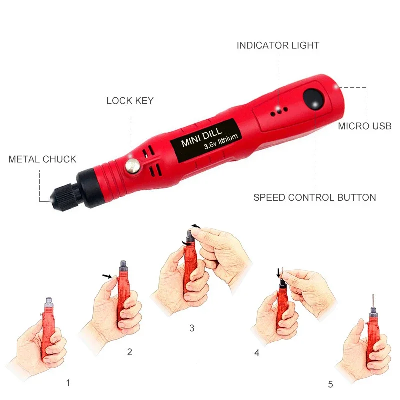 Cordless Mini Trapano Elettrico Utensili Elettrici 3.6V RICARICABILE Smerigliatrice Rettifica Accessori Set 3 velocità di Incisione Penna Per Dremel