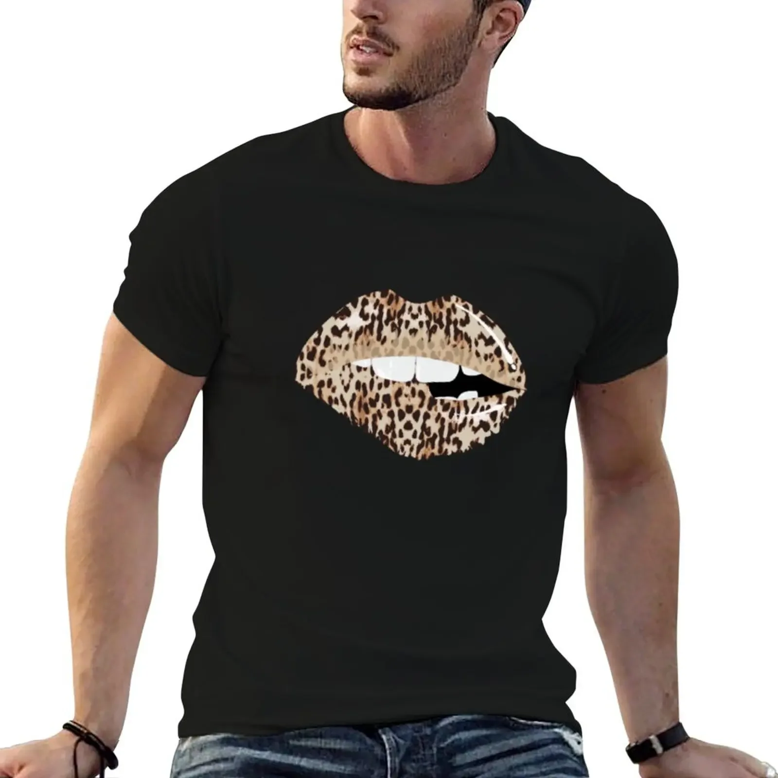 Sexy Leopard Print Lips Kiss Me Love Pout Lipstick T-Shirt plus size tops custom t shirt anime mens graphic t-shirts pack