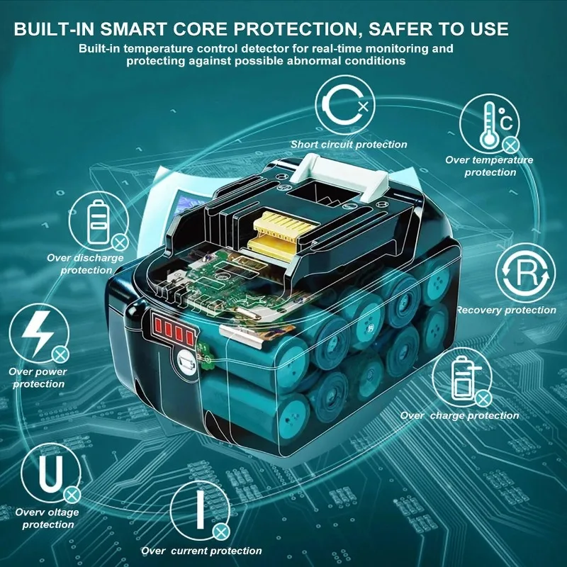 🔋For Makita 18V Battery Rechargeable Battery 18650 Lithium-ion Cell Suitable Power Tool BL1860 BL1830 LXT400 MINNAAO