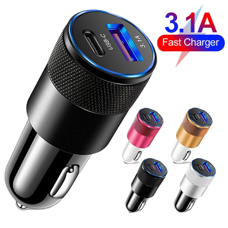 USB 2 Port Car Charger Phone Charger 3.1A Fast Charging 12-24V Cigarette Lighter Adapter Power Outlet for Xiaomi Huawei  IPhone