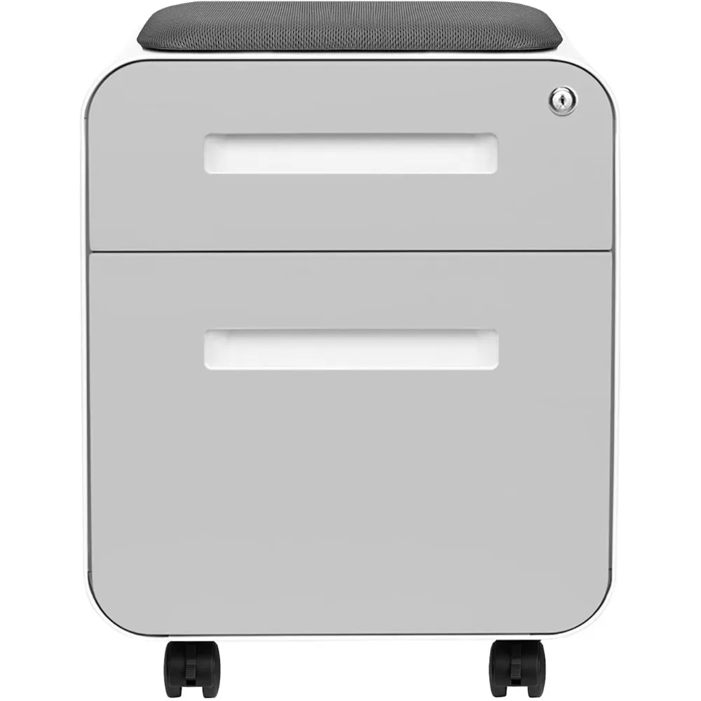 خزانة ملفات متنقلة صغيرة مكونة من درجين من STOCKPILE مع مقعد وسادة مغناطيسي قابل للإزالة - إصدار قصير، خزانة ملفات معدنية، #4