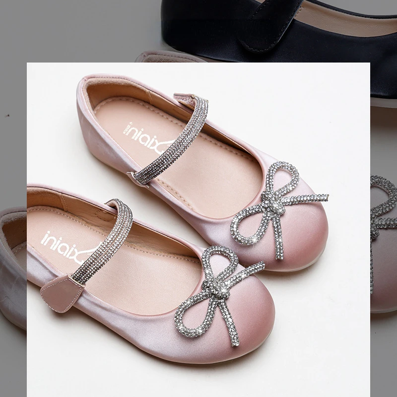 Kids Shoes Pearl Light Princess Shoes Spring New Girls' Soft Sole Single Shoes Bow Knot Soft Sole Children's Shoes Mary Janes