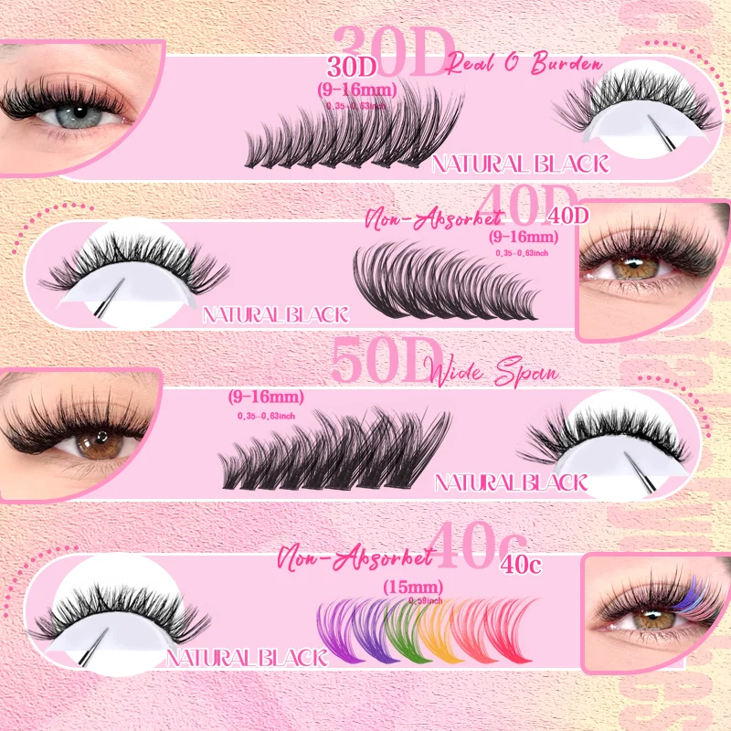 120/240/392/600 Pcs False Eyelashes Beginners DIY Rainbow Colored Eyelashes at Home - Dramatic Volumizing Eyelash Book Set