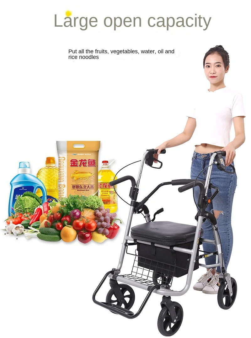 The elderly trolley grocery shopping cart  elderly walker  four-wheeled sit folding small trolley light walking stick with seat