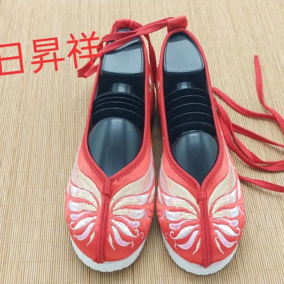 Hanfu Shoes Lace Up Shoes Ethnic Style Embroidered Shoes Old Beijing Cloth Shoe Dance Shoe Multi Color Antique China Style Shoes