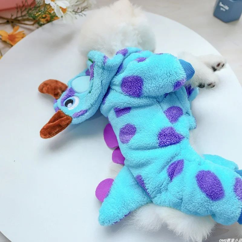 1PC pet clothing dog plush thick blue bubble dragon transformation suit four legged pants suitable for small amedium-sized dogs