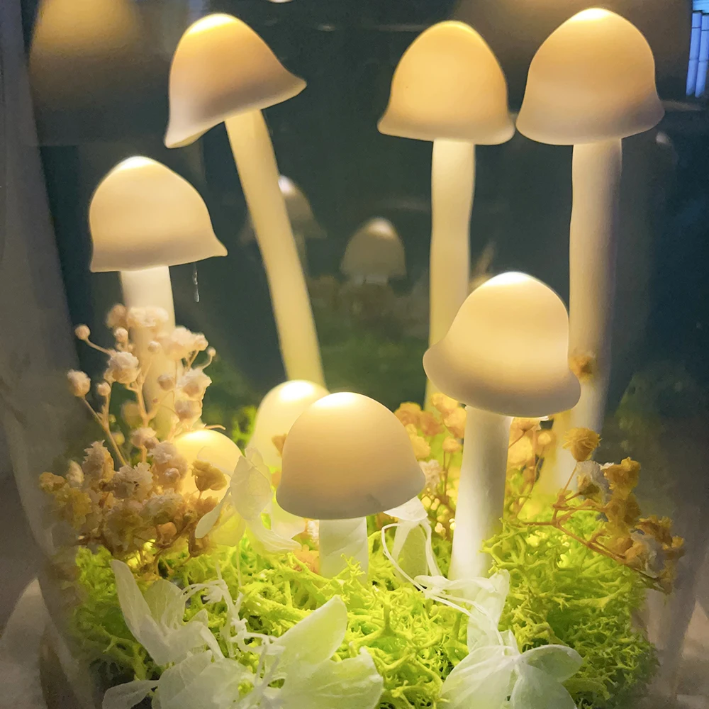 Handmade White Mushroom Lamp DIY LED Night Light Girl Bedroom Ornaments Living Room Desktop Decoration Birthday Christmas Gift