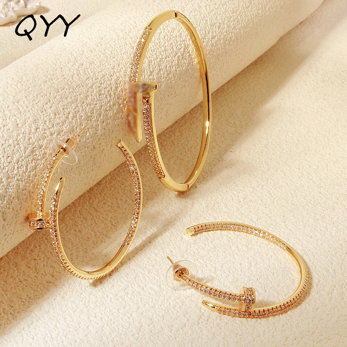 QYY Fashion Copper and Zirconium Bangle ＆ Earrings Set European and American Classic Bracelet Jewelry Party Accessory For Women