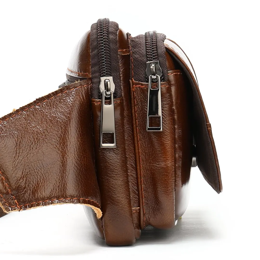 حقيبة خصر للرجال من الجلد الطبيعي، حقيبة كروس بكتف واحد للاستخدام الخارجي، حقيبة صدر للرجال، حقيبة صغيرة من الجلد الطبيعي للرجال #3