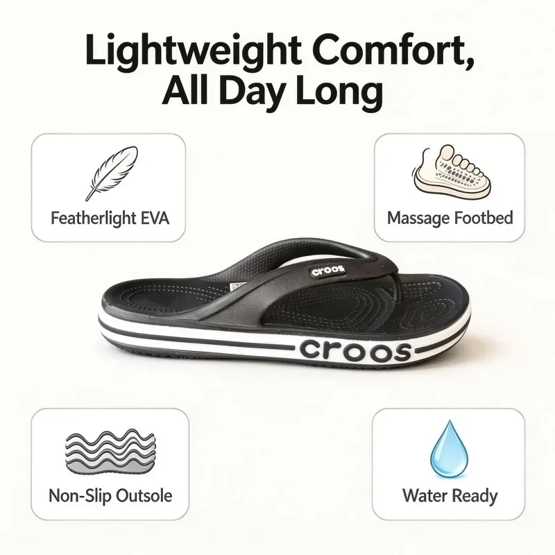 Crocs Classic Beiya Flip-flops Outdoor Sports Slippers Men's Summer Lightweight Non-slip Beach Sandals Indoor Flip Flops