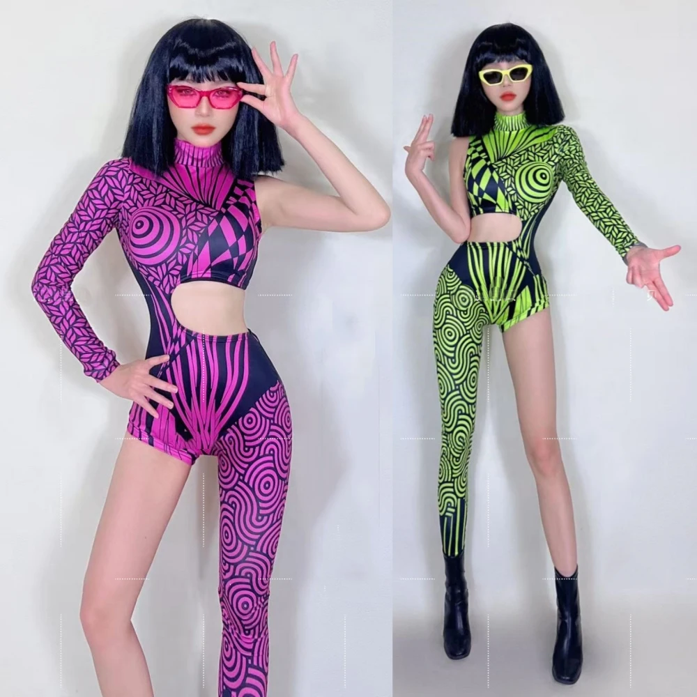 

Сексуальная одежда для танцев на пилоне, комбинезон с одним рукавом и вырезом для ног, женская одежда для танцев Gogo, джазовый костюм, барная сценическая одежда для рейва, XS10616