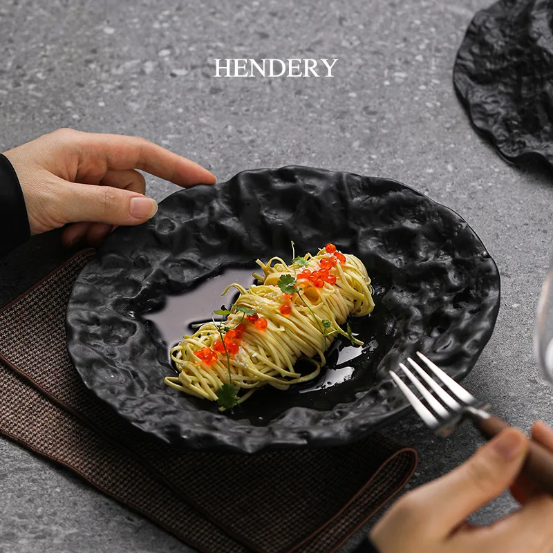 Volcano Bowl Oblique Plate Restaurant Tableware Ceramic Bowl Stylized Household Premium Irregular Shaped Color Glaze Tableware