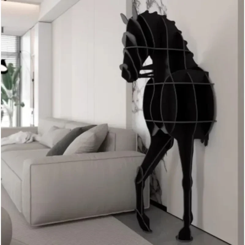 

【Best-selling】Black Living Room Partition Cabinet Black Walnut Bookshelf Creative Room Hall Cabinet Entry Door Screen Art Foyer