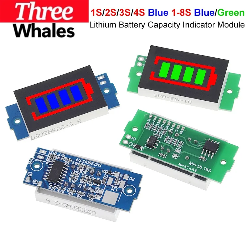 THR 1S 2S 3S 4S Single 3.7V Lithium Battery Capacity Indicator Module 4.2V Blue Display Electric Vehicle Battery Power Tester