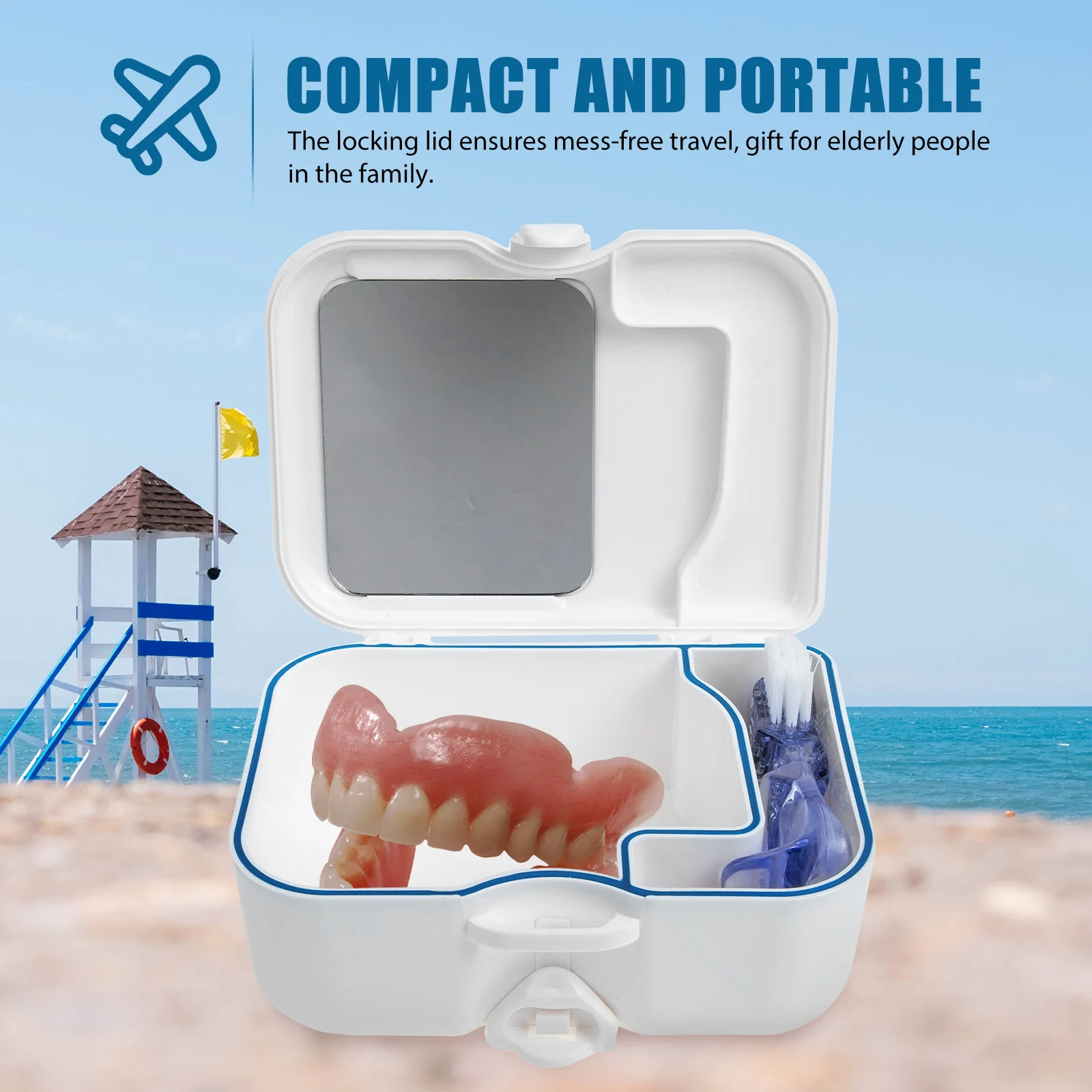 

Denture Teeth Storage Box Sufficient Space Locking Lid Mouth Guard Pacifiers Orthodontic Appliances Travel Gift