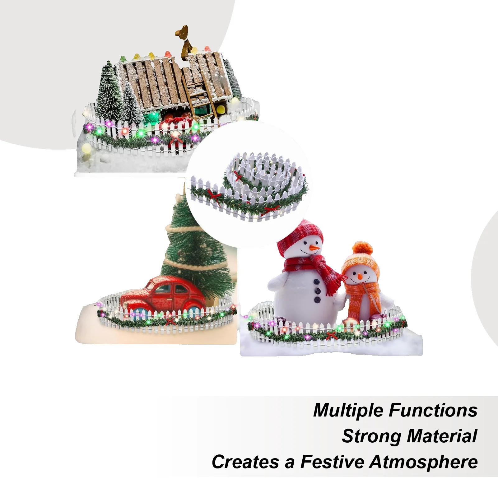 Wooden Fairy Garden Fences With LED Light Handmade Mini Village Barrier Miniature Christmas Landscape For Party Christmas Tree