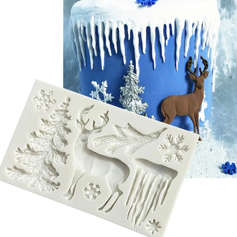 Weihnachtsbaum-Rentier Silikonform für Zuckerdekoration, Cupcake-Backform, Fondant-Kuchendekorationswerkzeuge