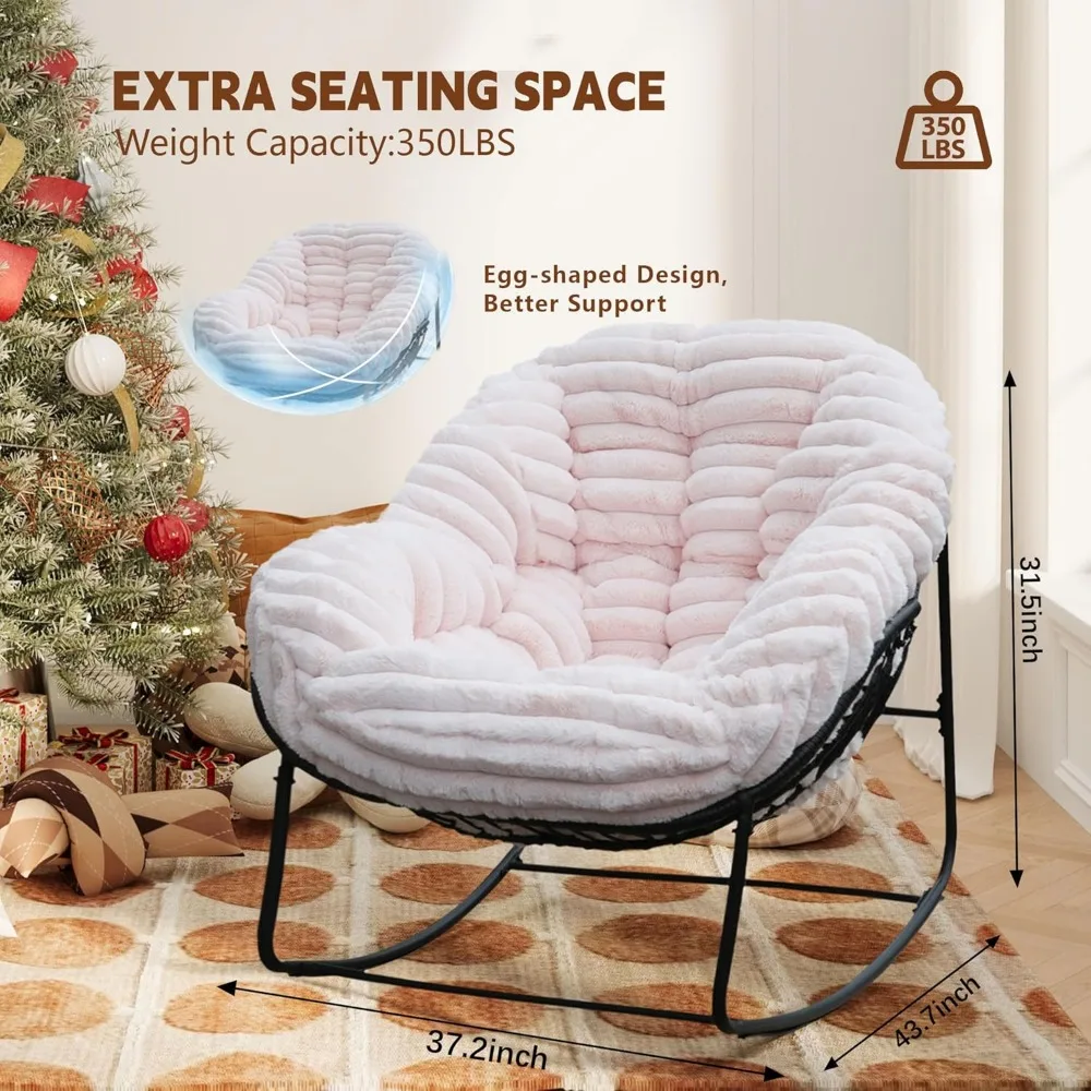 Outdoor Rocking Chair, Patio Wicker Egg Chair, Indoor Comfy Oversized Papasan Chair with Padded Cushion, Royal Rattan Rocker for