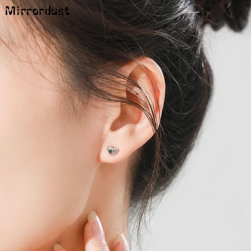 

【Mirrordust】серьги-гвоздики из стерлингового серебра 925 пробы с зеленым любовью для женщин, темпераментные ретро-ювелирные изделия с маленьким персиковым сердечком