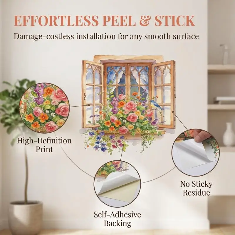 Creative Multicolor Wall Sticker Self-Adhesive Background Ornament Window View Flowal Stickers PVC Watercolor Wallpaper Bedroom