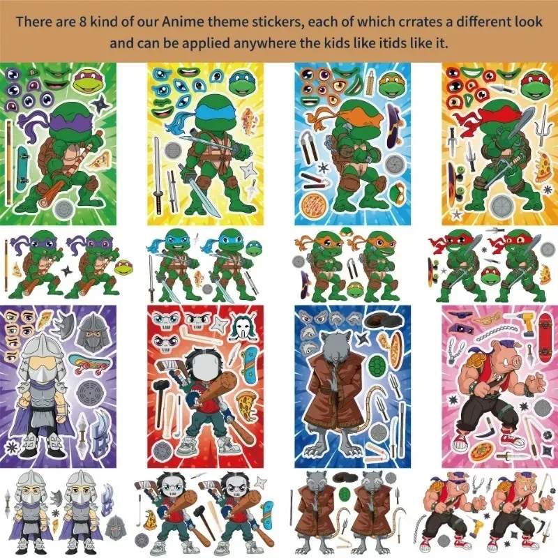 8 Styles Ninja Turtles TMNT Children DIY Puzzle Sticker Anime Figures Kids Stickers Toys A Christmas Birthday Gift for Friends