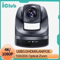 FHD 1080p/4K AI Track PTZ Video Camera USB HDMI LAN 10x/20x Zoom Conference Camera Support POE for Meeting Church Live Streaming