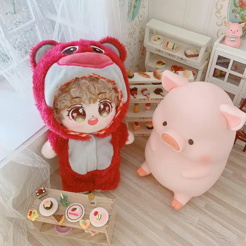 20cm Cute Soft Stuffed Idol Doll Kawaii Fluffy Red Bear Coat Doll Clothes Cartoon Plush  Doll for Kids Fans Girls Birthday Gifts