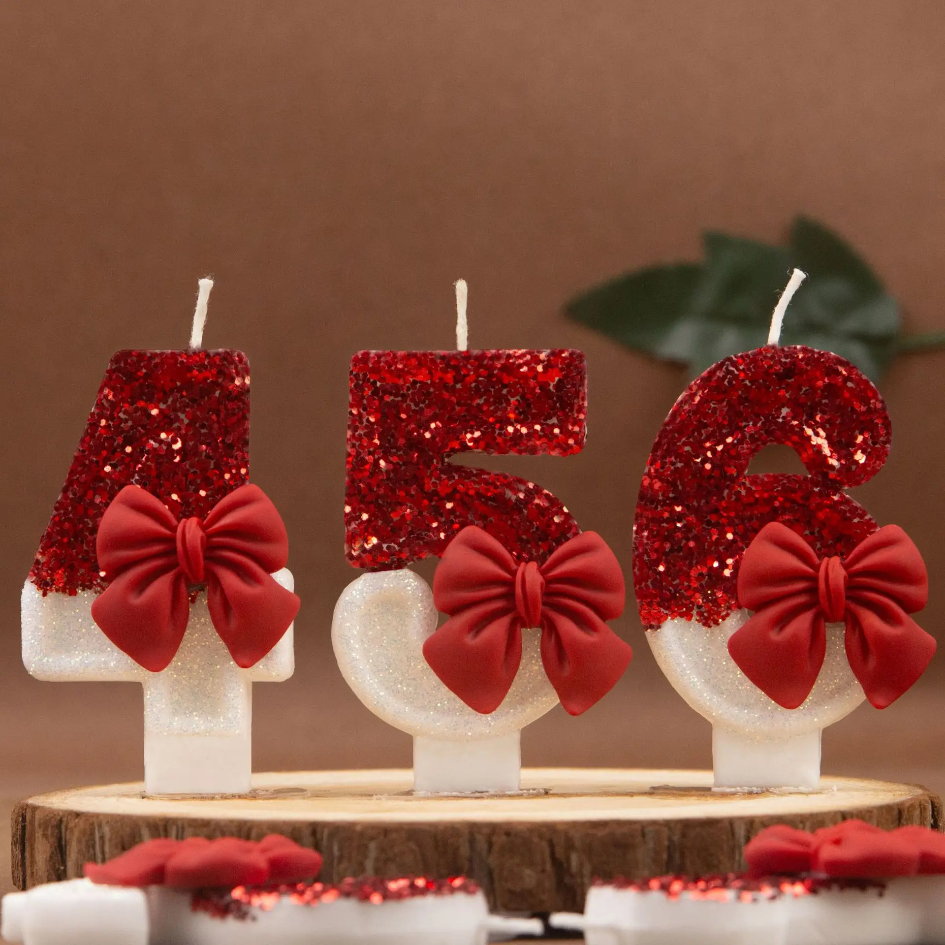 Red White Sequins Bow 0-9 Birthday Digital Candle - Creative Premium Cake Decoration image 4