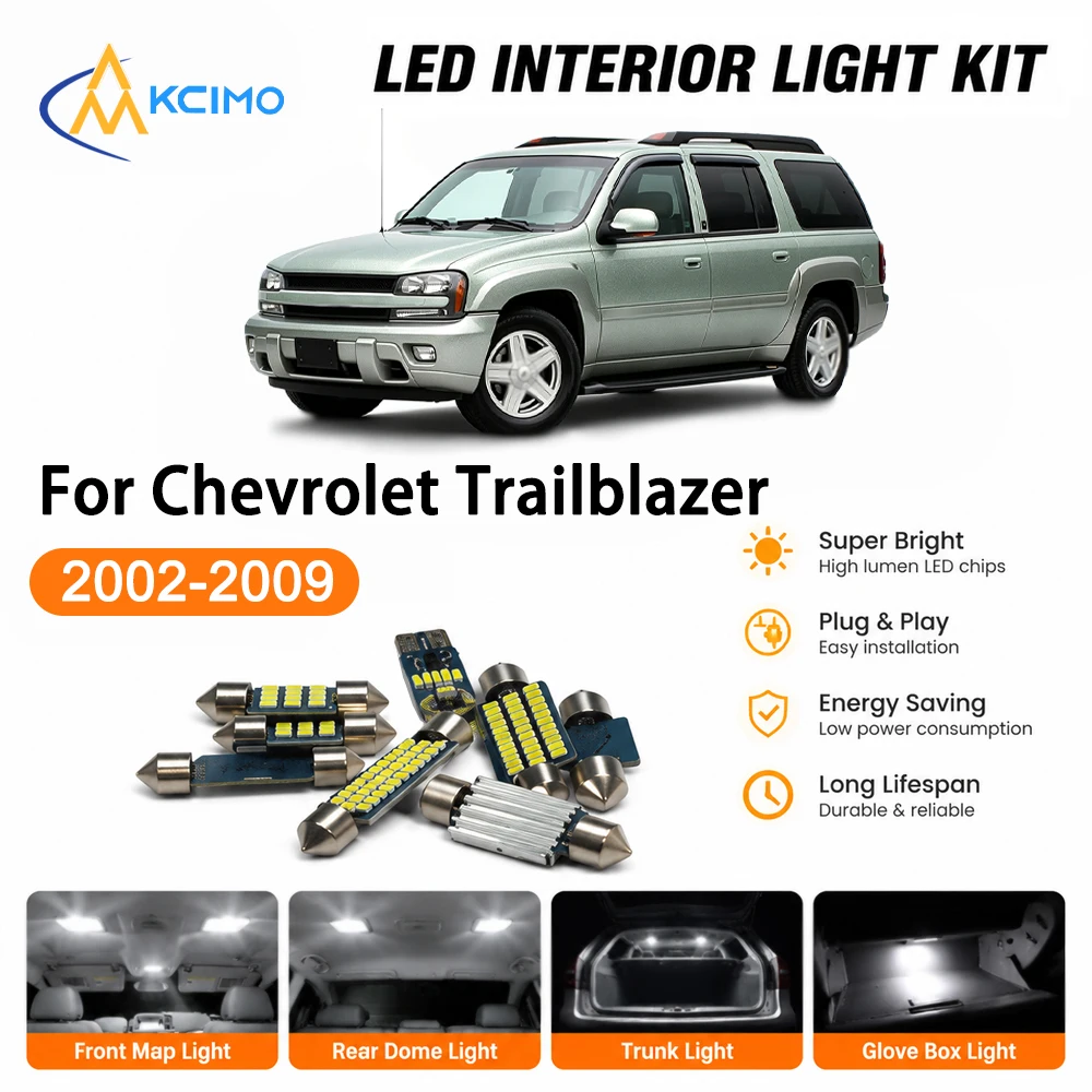 Kit d'éclairage intérieur LED d'ambiance de haute qualité pour Chevrolet Trailblazer 2002-2009, installation facile, lumière de carte confortable et fiable