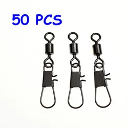 Pesca gira com snap pin, rolamento de esferas, giratória, conector anel sólido, 50pcs