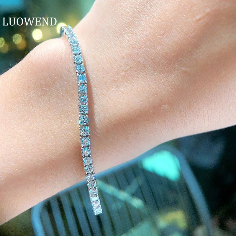 LUOWEND 100% 18K White Gold Bracelet Luxury Classic Design 5.30carat Real Natural Diamond Bracelet for Women High Party Jewelry
