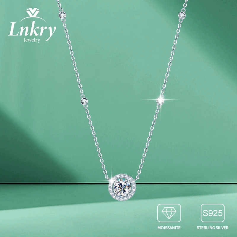 

Lnkry 6,5 мм, 2 мм и 1,3 мм, полное муассанитовое ожерелье из стерлингового серебра 925 пробы, классическое круглое ожерелье с подвеской в виде ореола для подарка на День святого Валентина