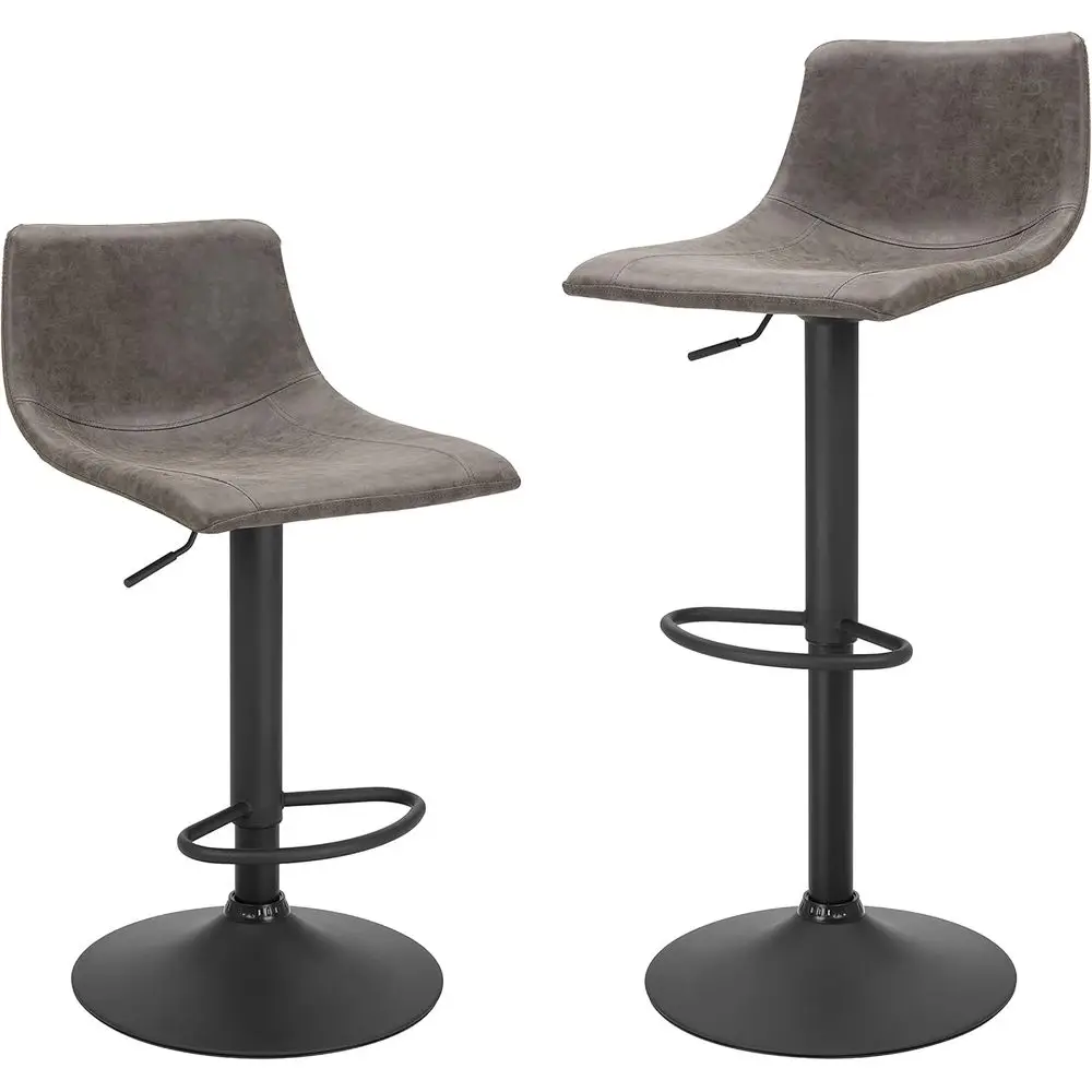 

Swivel Counter Height Barstools with Footrest and L-Shape Back, Vintage Leather, Retro Grey