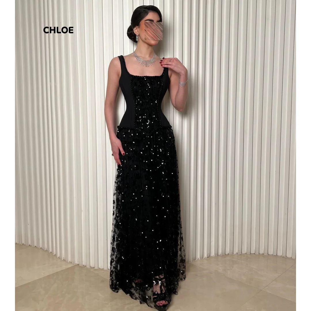 

Line A Elegant Evening Dresses for Woman Luxury Women's Elegant Party Dress Sleeveless Customized Black Shiny Ball Gown Dress