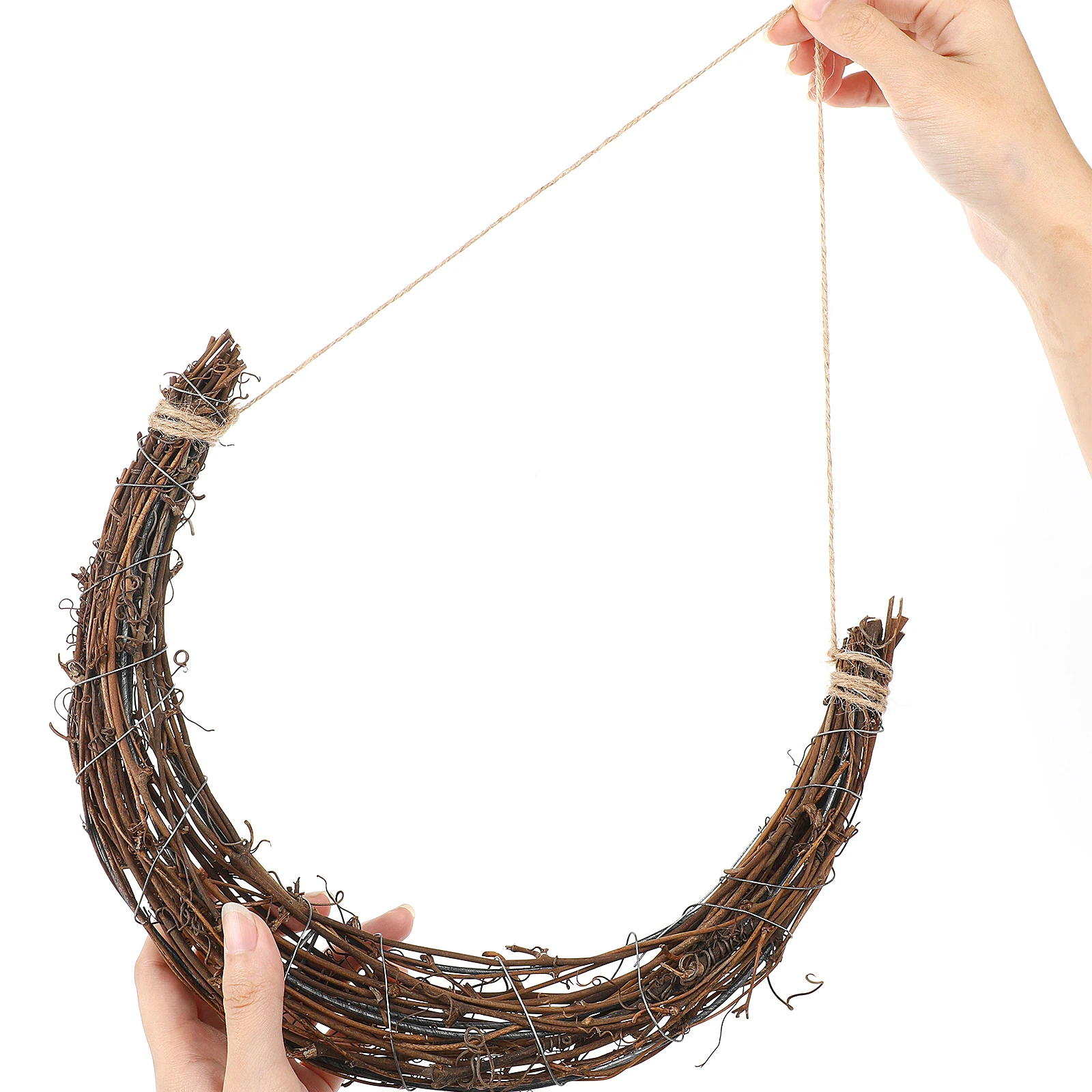 

2Pcs DIY Rattan Hoops Moon Shaped Wreath Making Rings for Xmas Crafts and Wall Hanging Decor Moon Shaped Wreath Rattan