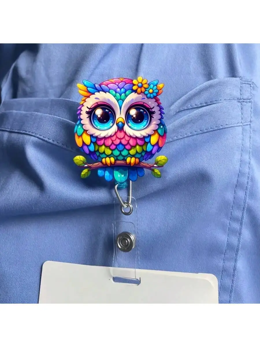 [مسطح [قطعة واحدة من بكرة شارة قابلة للسحب بنمط لطيف مع مشبك معدني، مستلزمات للممرضات/الطلاب/المكتب #3