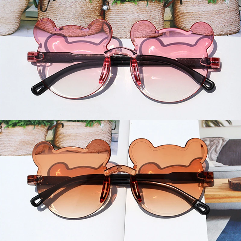 Cute Kids Rimless Sunglasses Summer Girl Boys Cartoon Bear Children Baby Outdoor Anti-UV Sun Glasses Lunette Soleil Enfant