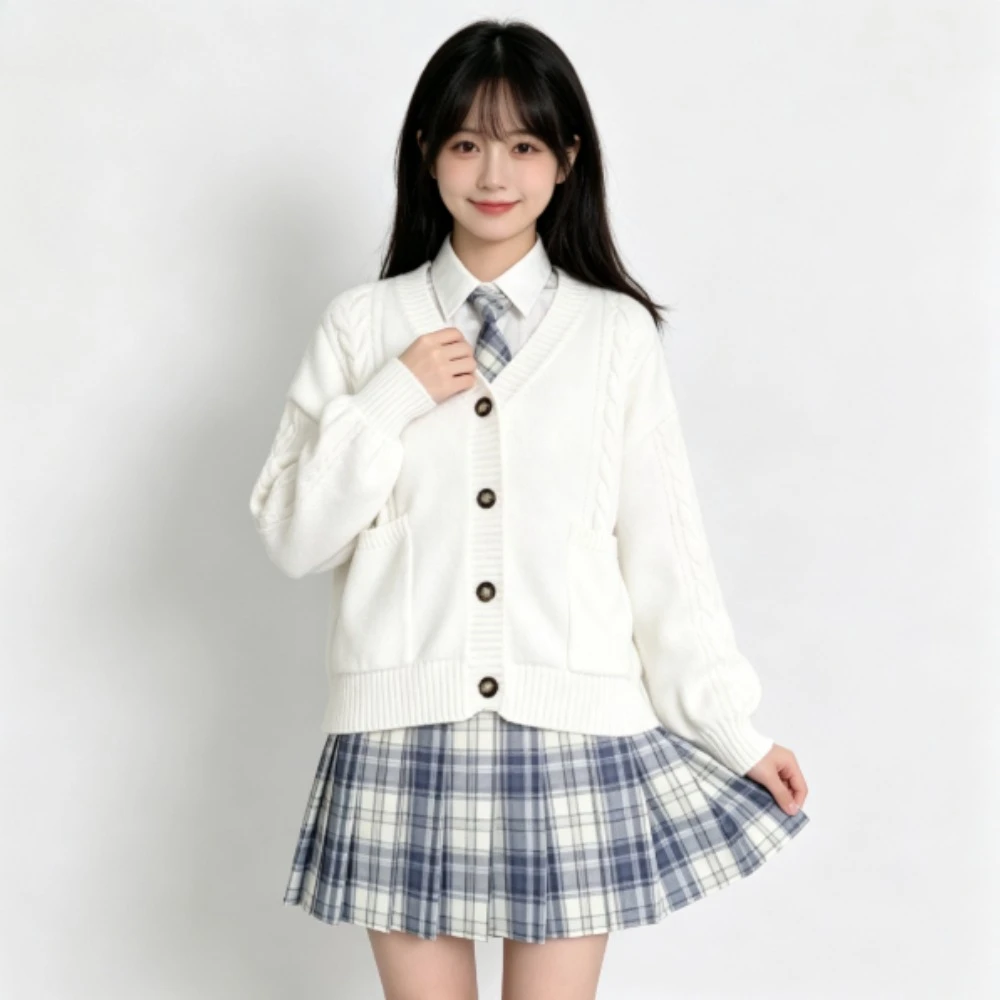 women-autumn-winter-loose-japanese-jk-lazy-college-knit-sweater-cardigan-plaid-skirt-complete-outfit-for-campus-daily-costume