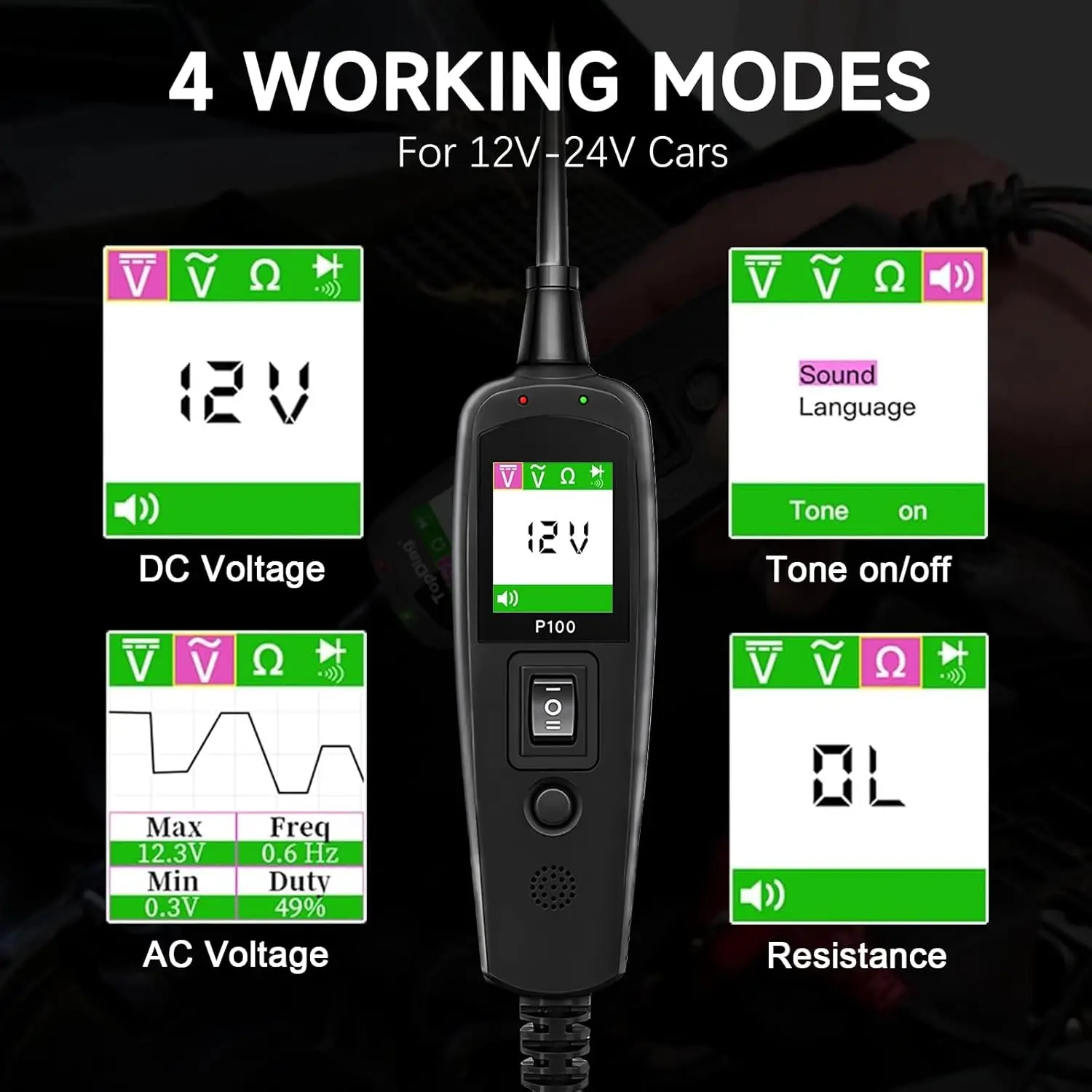 جهاز اختبار دائرة السيارات JDiag P100 - كاشف جهد الطاقة، مجموعة مسبار تشخيص النظام الكهربائي 12 فولت/24 فولت #6