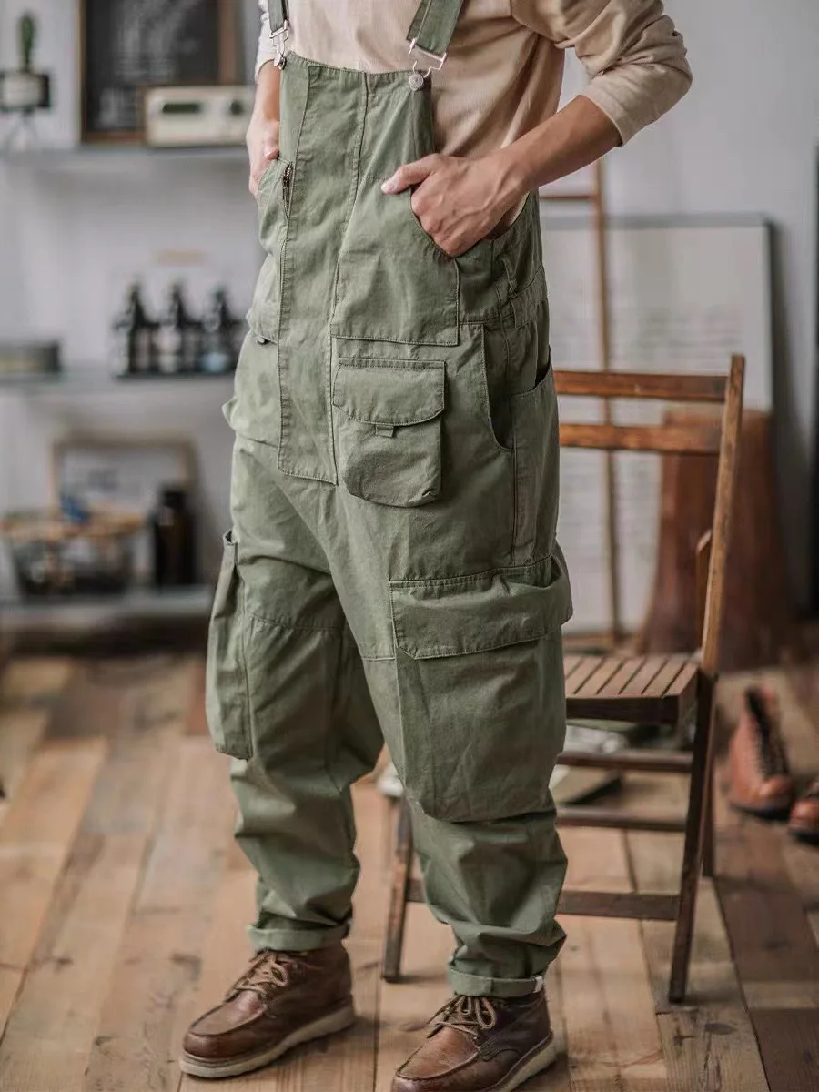 

Men's Light Green Hip-Hop Jumpsuit Reverse-Style Straight-Leg Multi-Pocket Cargo Overalls Couple Style