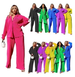 European and American women's Amazon independent station wish hot explosions sexy pleated loose casual multicolor suit.