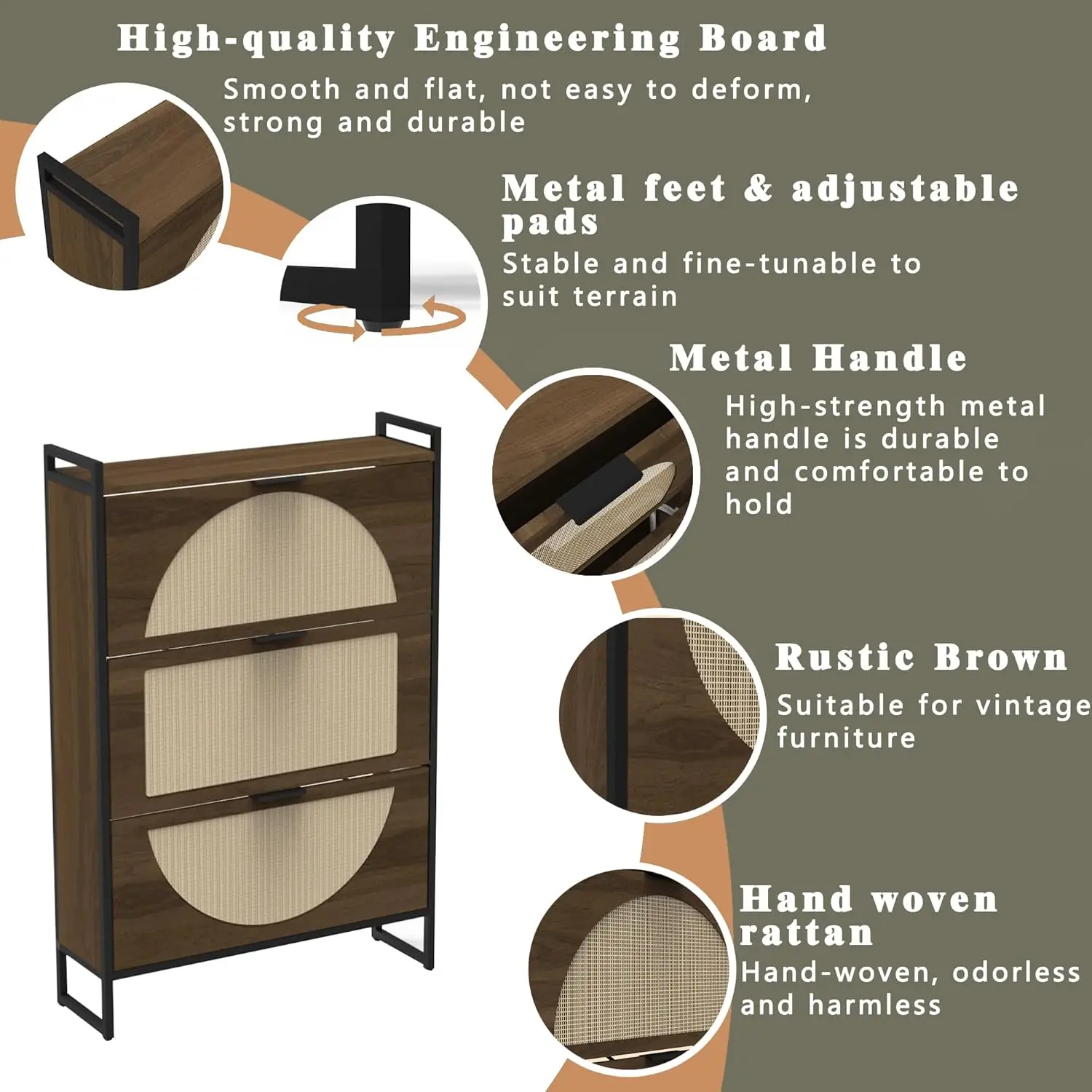 ตู้เก็บรองเท้าแบบตั้งพื้นขาเหล็ก พร้อมลิ้นชักแบบพับได้ 3 ชั้น สำหรับทางเข้าบ้าน ที่เก็บรองเท้าแบบซ่อน