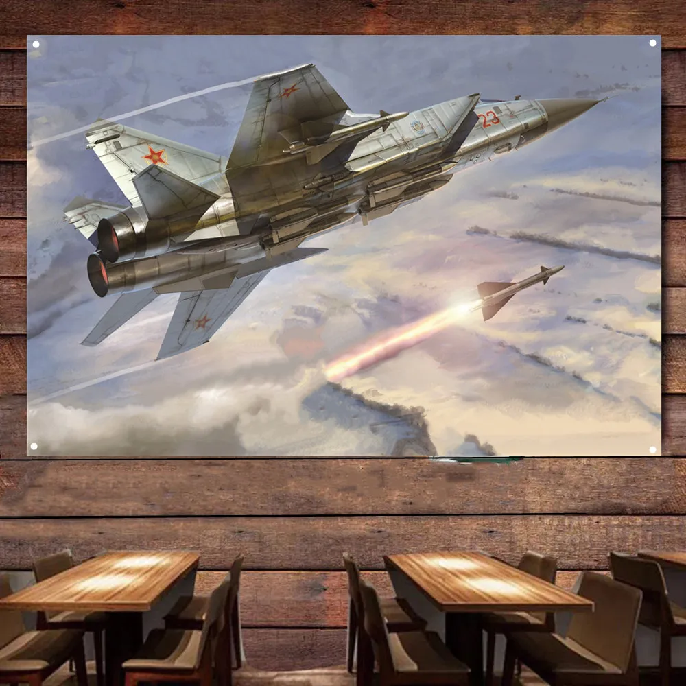 

Mig-31 foxhound Fighter Jet Airplane Flag Banners Soviet Strike Aircraft Military Poster Wall Art Tapestry Home Decor Painting