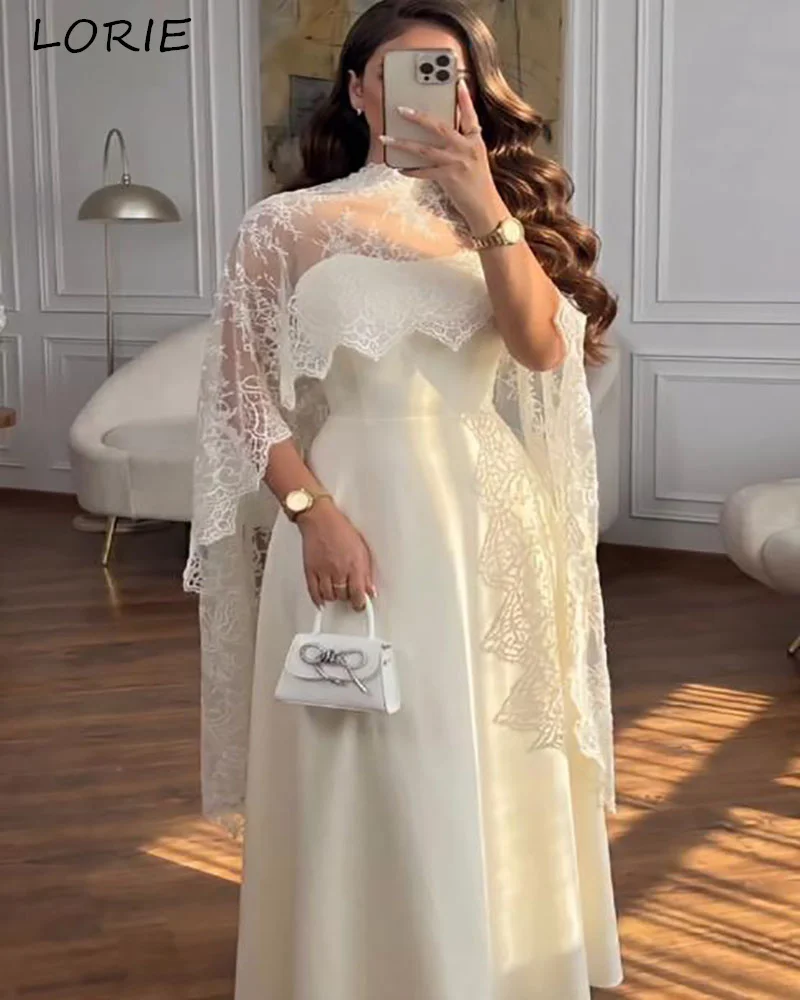 

LORIE Elegant Lace Wedding Dresses Appliques High Neck A-Line Shawl Luxury Cloak Sweetheart Bridal Gown Customized Bride Dresses